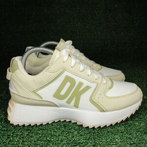DKNY Sneakers Womens 5.5 White Green NYA Platform Trainers Chunky Logo Lace Up